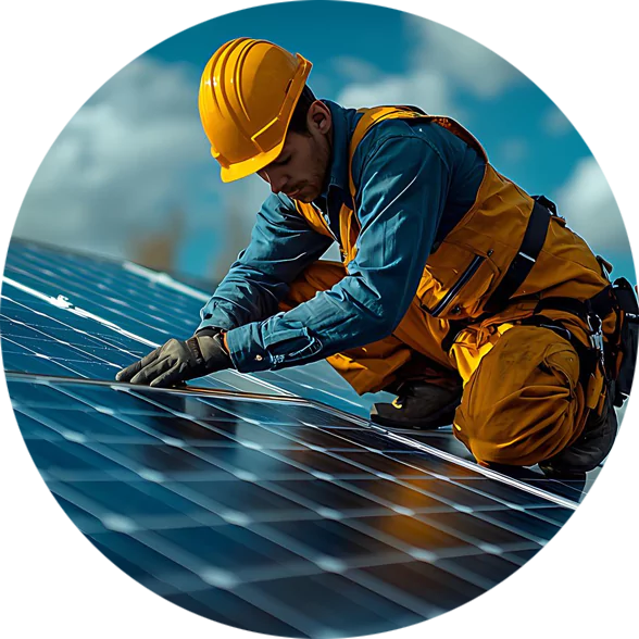 Man working on solar panels